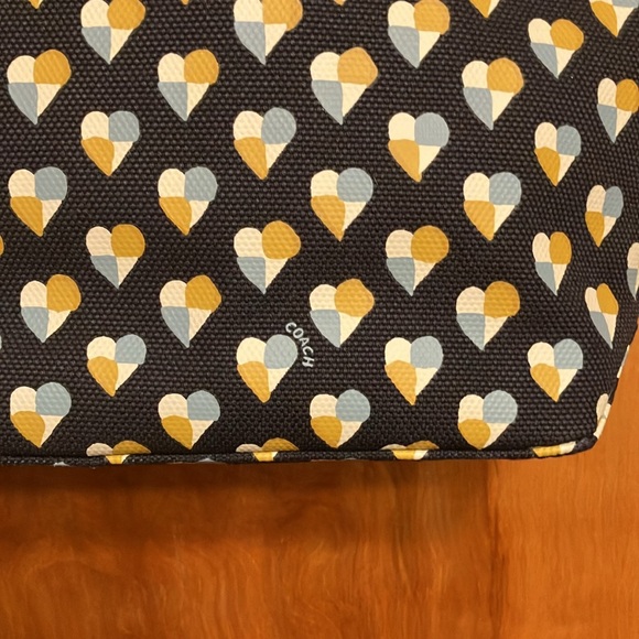 COACH CHECKERED HEART CANVAS TOTE. NAVY. BRAND NEW. TOO CUTE!  NWT - Picture 5 of 12